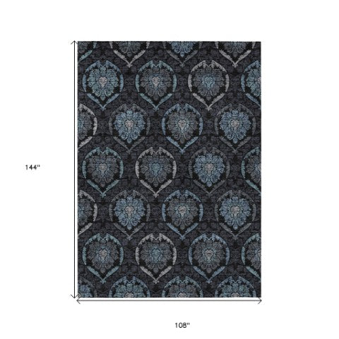 Homeroots 3' Black Gray And Brown Medallion Washable Area Rug - Versatile Indoor Outdoor Decorative Touch 9' X 12' Polyester 587702