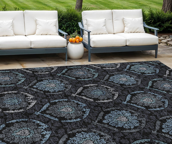 Homeroots 3' Black Gray And Brown Medallion Washable Area Rug - Versatile Indoor Outdoor Decorative Touch 9' X 12' Polyester 587702
