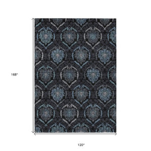 Homeroots 3' Black Gray And Brown Medallion Washable Area Rug - Versatile Indoor Outdoor Decorative Touch 10' X 14' Polyester 587703