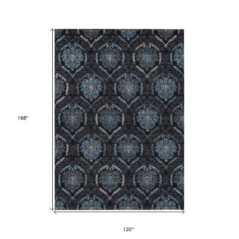 Homeroots 3' Black Gray And Brown Medallion Washable Area Rug - Versatile Indoor Outdoor Decorative Touch 10' X 14' Polyester 587703