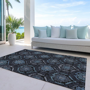 Homeroots 3' Black Gray And Brown Medallion Washable Area Rug - Versatile Indoor Outdoor Decorative Touch 10' X 14' Polyester 587703