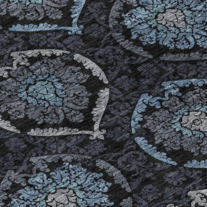 HomeRoots 5' Stylish Medallion Area Rug in Blue, Charcoal & Gray – Durable, Washable for Indoor/Outdoor Use 10' X 14' 587703