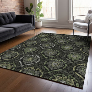 Homeroots 3' Black Gray And Brown Medallion Washable Area Rug - Versatile Indoor Outdoor Decorative Touch 3' X 5' Polyester 587704