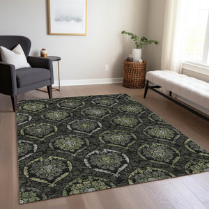 Homeroots 3' Black Gray And Brown Medallion Washable Area Rug - Versatile Indoor Outdoor Decorative Touch 3' X 5' Polyester 587704