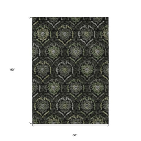 Homeroots 3' Black Gray And Brown Medallion Washable Area Rug - Versatile Indoor Outdoor Decorative Touch 5' X 8' Polyester 587705
