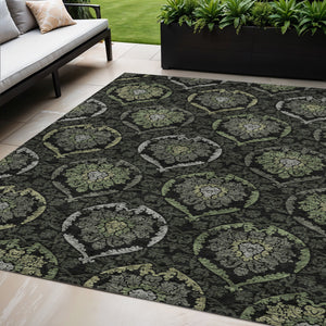 Homeroots 3' Black Gray And Brown Medallion Washable Area Rug - Versatile Indoor Outdoor Decorative Touch 5' X 8' Polyester 587705