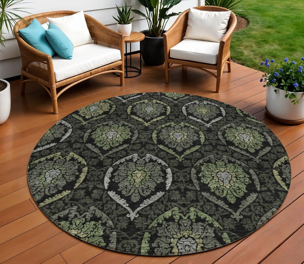 HomeRoots 5' Indoor Outdoor Area Rug with Medallion Design - Durable, Washable, and Stylish for Any Space 8' Round 587706