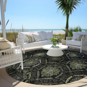 Homeroots 3' Black Gray And Brown Medallion Washable Area Rug - Versatile Indoor Outdoor Decorative Touch 8' Round Polyester 587706