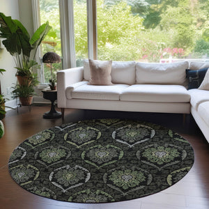 Homeroots 3' Black Gray And Brown Medallion Washable Area Rug - Versatile Indoor Outdoor Decorative Touch 8' Round Polyester 587706
