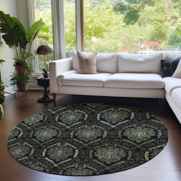 Homeroots 3' Black Gray And Brown Medallion Washable Area Rug - Versatile Indoor Outdoor Decorative Touch 8' Round Polyester 587706