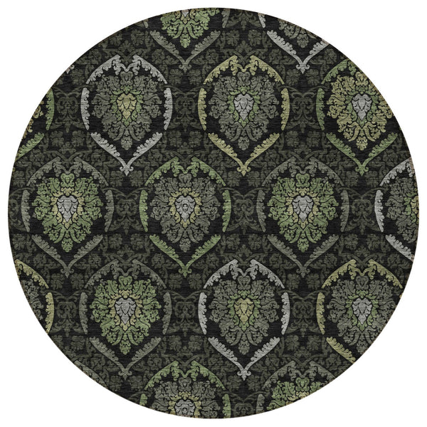 Homeroots 3' Black Gray And Brown Medallion Washable Area Rug - Versatile Indoor Outdoor Decorative Touch 8' Round Polyester 587706