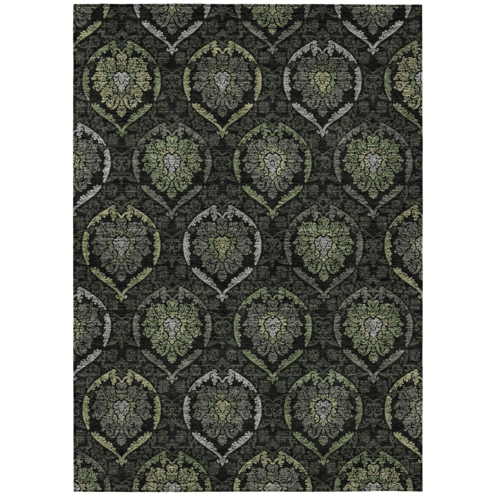 HomeRoots 9' Medallion Area Rug in Green, Gray & Charcoal – Stylish, Washable & Durable for Indoor/Outdoor Use 9' X 12' 587708