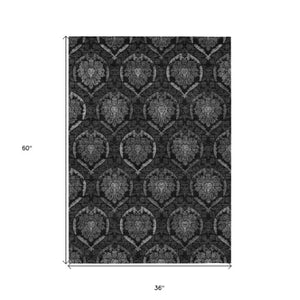 Homeroots 3' Black Gray And Brown Medallion Washable Area Rug - Versatile Indoor Outdoor Decorative Touch 3' X 5' Polyester 587710