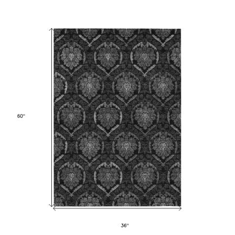 Homeroots 3' Black Gray And Brown Medallion Washable Area Rug - Versatile Indoor Outdoor Decorative Touch 3' X 5' Polyester 587710