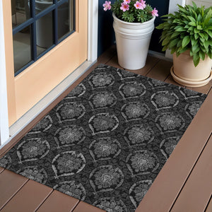 Homeroots 3' Black Gray And Brown Medallion Washable Area Rug - Versatile Indoor Outdoor Decorative Touch 3' X 5' Polyester 587710