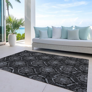 Homeroots 3' Black Gray And Brown Medallion Washable Area Rug - Versatile Indoor Outdoor Decorative Touch 3' X 5' Polyester 587710