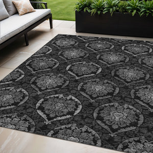Homeroots 3' Black Gray And Brown Medallion Washable Area Rug - Versatile Indoor Outdoor Decorative Touch 5' X 8' Polyester 587711