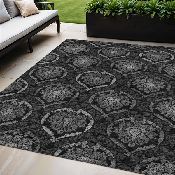 Homeroots 3' Black Gray And Brown Medallion Washable Area Rug - Versatile Indoor Outdoor Decorative Touch 5' X 8' Polyester 587711