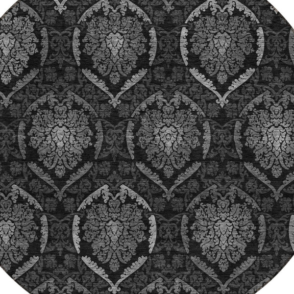 Homeroots 3' Black Gray And Brown Medallion Washable Area Rug - Versatile Indoor Outdoor Decorative Touch 8' Round Polyester 587712
