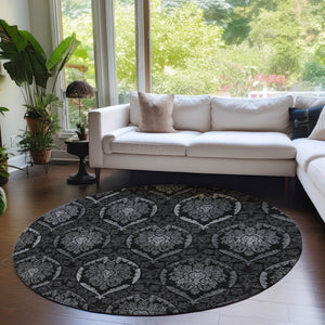 Homeroots 3' Black Gray And Brown Medallion Washable Area Rug - Versatile Indoor Outdoor Decorative Touch 8' Round Polyester 587712