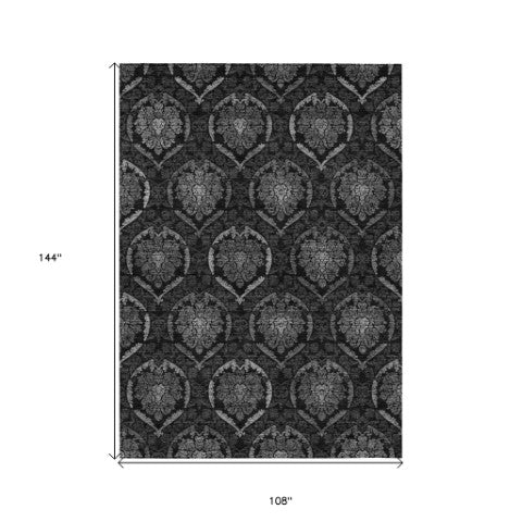 Homeroots 3' Black Gray And Brown Medallion Washable Area Rug - Versatile Indoor Outdoor Decorative Touch 9' X 12' Polyester 587714