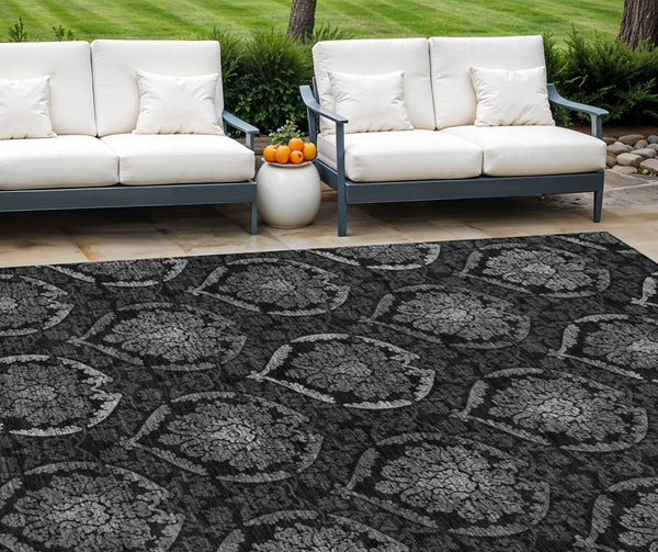 Homeroots 3' Black Gray And Brown Medallion Washable Area Rug - Versatile Indoor Outdoor Decorative Touch 9' X 12' Polyester 587714