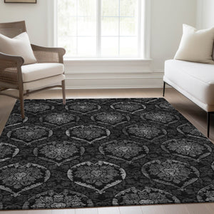 Homeroots 3' Black Gray And Brown Medallion Washable Area Rug - Versatile Indoor Outdoor Decorative Touch 10' X 14' Polyester 587715