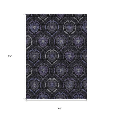 Homeroots 3' Black Gray And Brown Medallion Washable Area Rug - Versatile Indoor Outdoor Decorative Touch 5' X 8' Polyester 587717