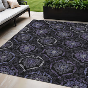 Homeroots 3' Black Gray And Brown Medallion Washable Area Rug - Versatile Indoor Outdoor Decorative Touch 5' X 8' Polyester 587717