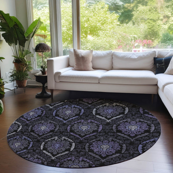 Homeroots 3' Black Gray And Brown Medallion Washable Area Rug - Versatile Indoor Outdoor Decorative Touch 8' Round Polyester 587718