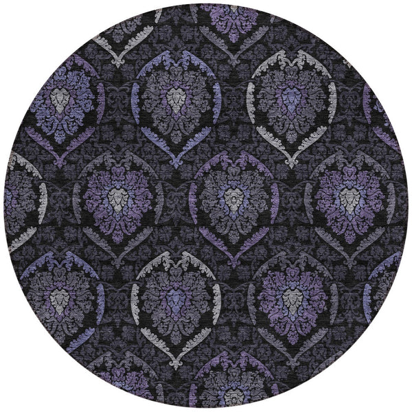 Homeroots 3' Black Gray And Brown Medallion Washable Area Rug - Versatile Indoor Outdoor Decorative Touch 8' Round Polyester 587718