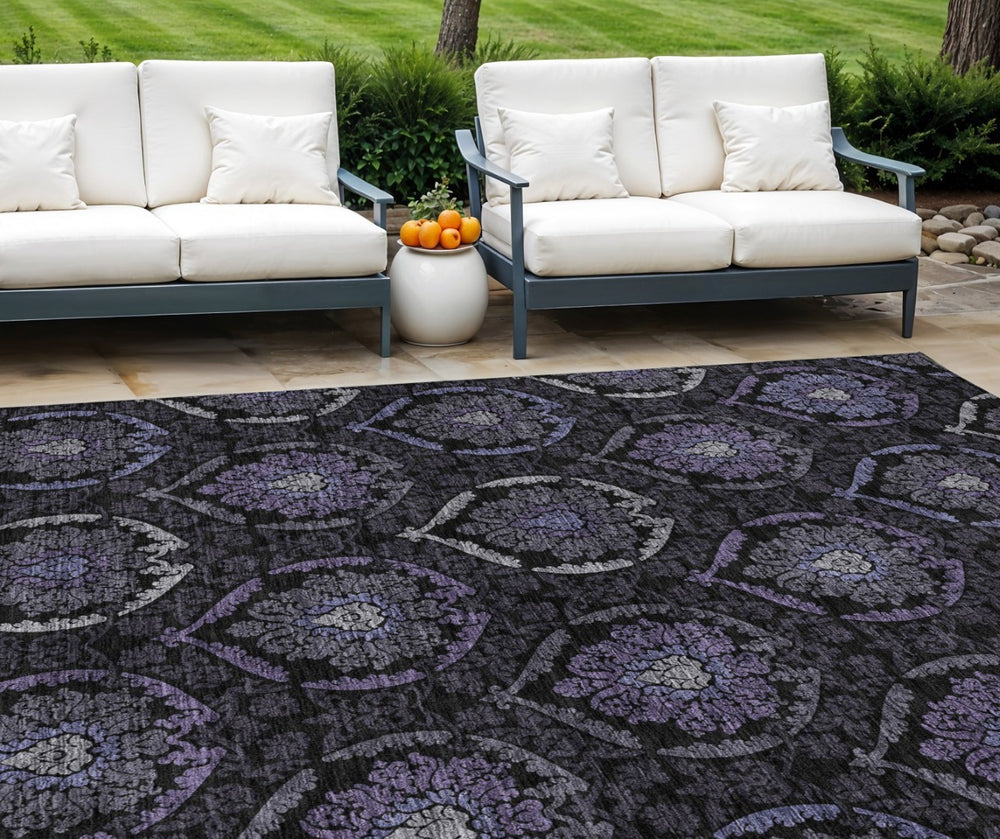 HomeRoots 9' Stylish Medallion Area Rug in Purple, Charcoal & Gray - Durable, Washable for Indoor & Outdoor Use 9' X 12' 587720