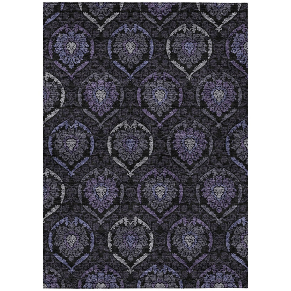 HomeRoots 9' Stylish Medallion Area Rug in Purple, Charcoal & Gray - Durable, Washable for Indoor & Outdoor Use 9' X 12' 587720
