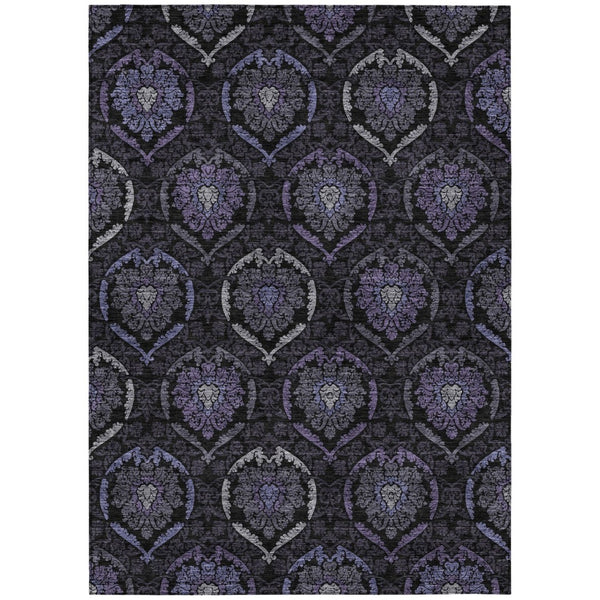 HomeRoots 9' Stylish Medallion Area Rug in Purple, Charcoal & Gray - Durable, Washable for Indoor & Outdoor Use 9' X 12' 587720