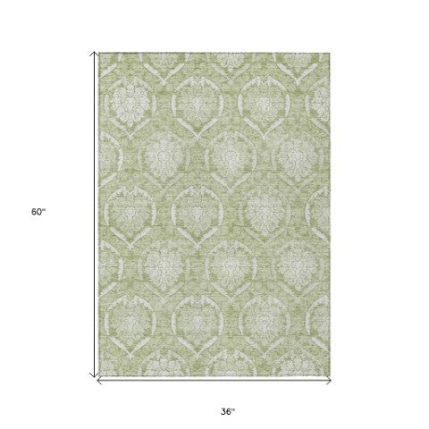 Homeroots 3' Artichoke Green Medallion Washable Area Rug For Indoor And Outdoor Spaces - Durable & Stylish 3' X 5' Polyester 587722