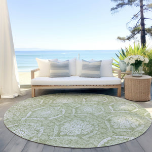 Homeroots 3' Artichoke Green Medallion Washable Area Rug For Indoor And Outdoor Spaces - Durable & Stylish 8' Round Polyester 587724