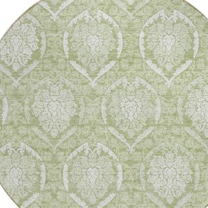 Homeroots 3' Artichoke Green Medallion Washable Area Rug For Indoor And Outdoor Spaces - Durable & Stylish 8' Round Polyester 587724