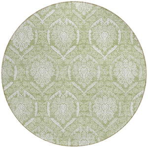 Homeroots 3' Artichoke Green Medallion Washable Area Rug For Indoor And Outdoor Spaces - Durable & Stylish 8' Round Polyester 587724