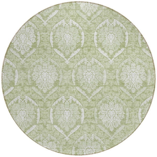 Homeroots 3' Artichoke Green Medallion Washable Area Rug For Indoor And Outdoor Spaces - Durable & Stylish 8' Round Polyester 587724