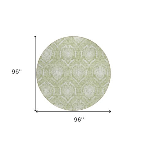 Homeroots 3' Artichoke Green Medallion Washable Area Rug For Indoor And Outdoor Spaces - Durable & Stylish 8' Round Polyester 587724
