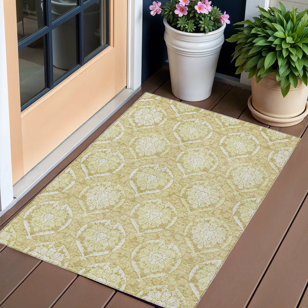 Homeroots 3' Artichoke Green Medallion Washable Area Rug For Indoor And Outdoor Spaces - Durable & Stylish 3' X 5' Polyester 587728