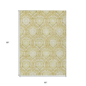 Homeroots 3' Artichoke Green Medallion Washable Area Rug For Indoor And Outdoor Spaces - Durable & Stylish 5' X 8' Polyester 587729