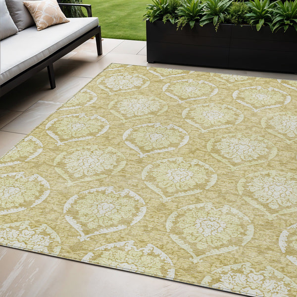 Homeroots 3' Artichoke Green Medallion Washable Area Rug For Indoor And Outdoor Spaces - Durable & Stylish 5' X 8' Polyester 587729