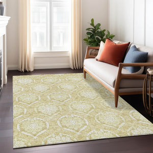 Homeroots 3' Artichoke Green Medallion Washable Area Rug For Indoor And Outdoor Spaces - Durable & Stylish 5' X 8' Polyester 587729