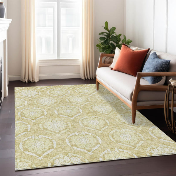 Homeroots 3' Artichoke Green Medallion Washable Area Rug For Indoor And Outdoor Spaces - Durable & Stylish 5' X 8' Polyester 587729