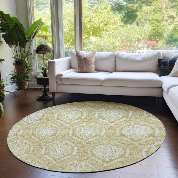 Homeroots 3' Artichoke Green Medallion Washable Area Rug For Indoor And Outdoor Spaces - Durable & Stylish 8' Round Polyester 587730