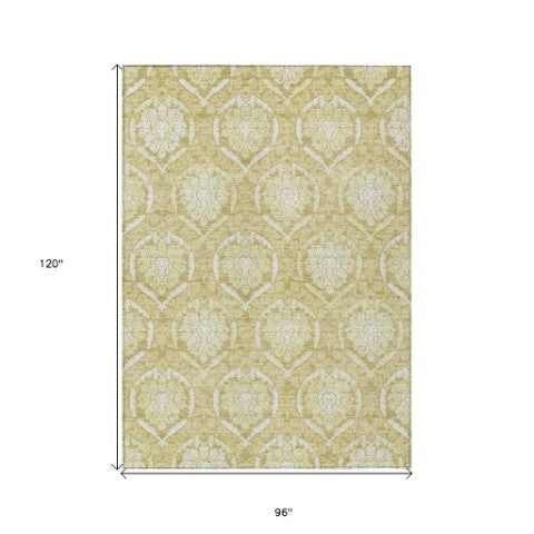 Homeroots 3' Artichoke Green Medallion Washable Area Rug For Indoor And Outdoor Spaces - Durable & Stylish 8' X 10' Polyester 587731