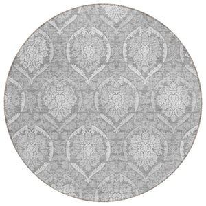 HomeRoots 5' Gray and Silver Medallion Indoor Outdoor Area Rug - Elegant, Washable, and Durable for All Spaces 8' Round 587736