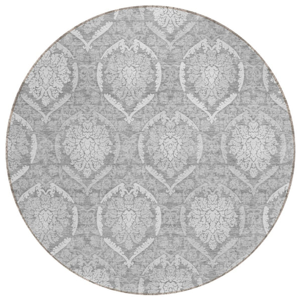 HomeRoots 5' Gray and Silver Medallion Indoor Outdoor Area Rug - Elegant, Washable, and Durable for All Spaces 8' Round 587736