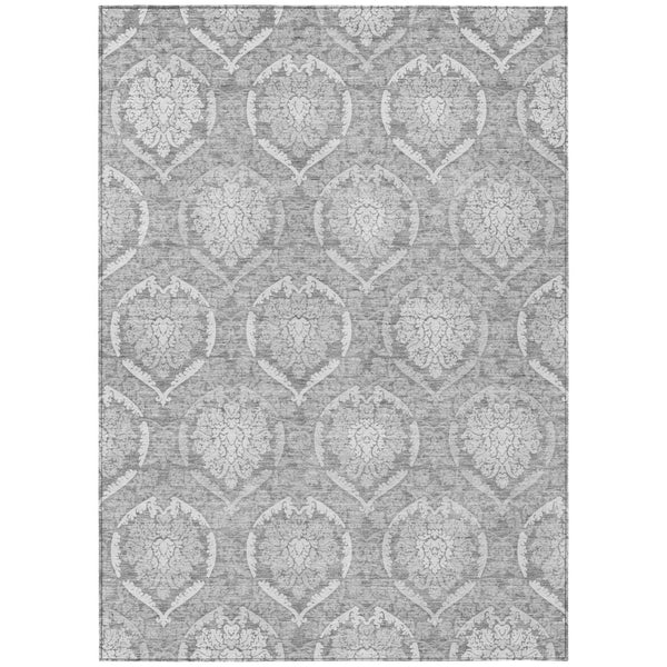 HomeRoots 5' Gray and Silver Medallion Indoor Outdoor Area Rug - Elegant, Washable, and Durable for All Spaces 10' X 14' 587739